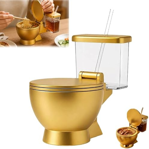 Novelty Toilet Shaped Ramen Bowl Set, Lightweight Plastic 23×20cm Large Capacity Noodle Soup Container Easy Clean Funny Gag Gift for Dorm Party Daily Home Dining Table Decor