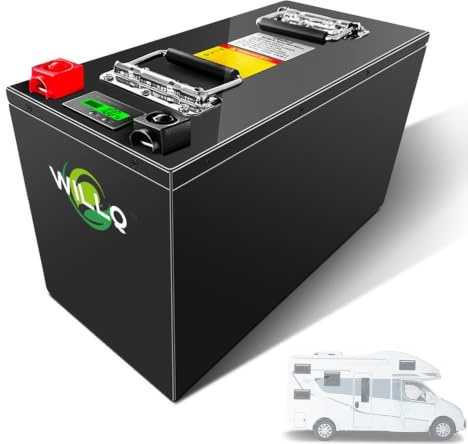 WILLQ Batterie LiFePO4 12V 24V 50Ah 100Ah 150Ah 200Ah 300Ah 600Ah 12 Volts 24 Volts pour voiturette de Golf avec BMS Intelligent intégré, Plus de 3000 Cycles pour Camping-Car