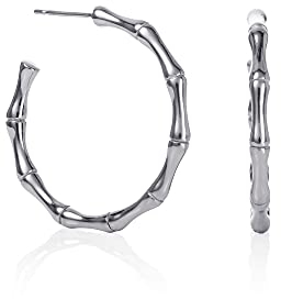 Namana Boucles Creoles Bambou pour Femme et Jeunes Filles, Boucles d'Oreilles Creoles en Acier Inoxydable, Boucles Creoles Argent Originales, Bijoux Femme avec Écrin Cadeau