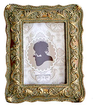 CISOO Mini-Bilderrahmen im Vintage-Stil, 6,3 x 8,9 cm, antiker kleiner Bilderrahmen, Tischaufsteller und Wandbehang, Heimdekoration (Bronze mit grünem Rost)