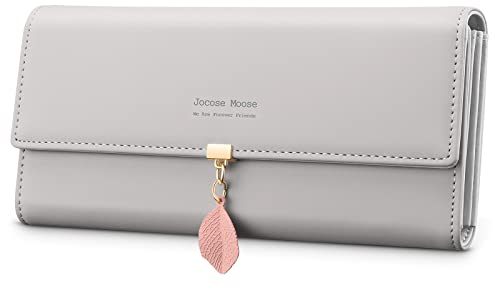 Jocose Moose Portefeuille Femme Cuir, Porte-Monnaie Grand Porte-chéquiers avec Porte-Cartes Pendentif Feuille zippé Poche pour téléphone