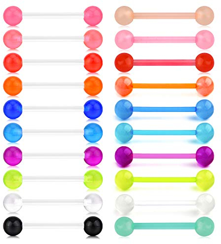 Briana Williams 20stk Bioflex Zungenpiercing Set Flexibel Acryl 14G 16mm Stablänge Zungen Brustwarze Piercing Schmuck