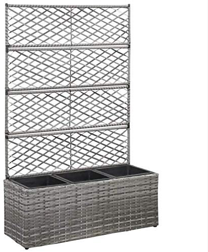 Goliraya Enrejado Jardinera con Celosia 3 macetas ratán sintético gris,Jardinera Exterior con Celosia 83x30x130 cm