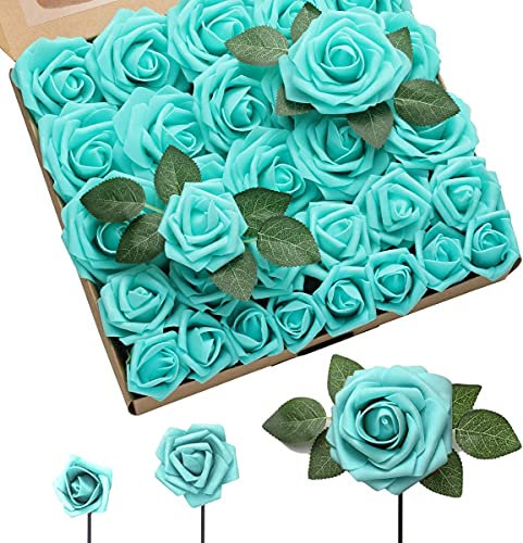 Ruiuzioong Künstliche 25 Stück Rosen Blumen Schaumrosen Foamrosen Kunstblumen Rosenköpfe Gefälschte Kunstrose Rose für Hochzeit Blumensträuße Braut Zuhause Dekoration (Nepal blau, 25 Stück)