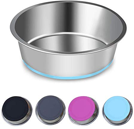 SUOXU Thick Stainless Steel Dog Bowls, Pet Feeding Bowls, Dog Cat Plate Bowls With Non-slip silicone Bases,medium and large Dog Feeder Bowls And Water Bowls(L-20CM)