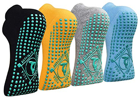 ELUTONG Yoga Socken Anti-Rutsch-Socken (4 Paare) für Damen Pilates, Barre, Tanz, Ballett, Kampfsport, Trampolin, Yoga,Fitness, Krankenhaus, Reha, Heim- und Körperbalance EU 41-43
