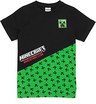 Minecraft Chemise garçons Enfants Creeper Manches Courtes Noir Top Marchandise 9-10 Ans