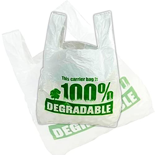 Capra Falconeri 100 Carrier Bags (13x19x23 Inches) X Large White Plastic Bag with Handles - Strong 100% Degradable Vest Reusable Recyclable Eco Friendly Plastic Shopping Bag