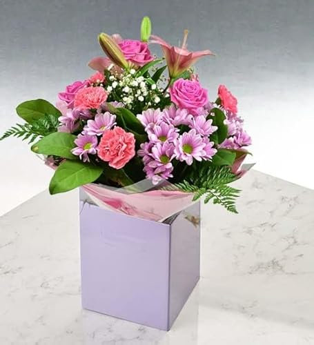 Glorious Bouquet Fresh Flowers - Summer Floral Arrangement Gift, Pink Roses, Lilies, and Chrysanthemums - Ideal for Birthdays, Anniversaries, Get Well, Thank You, Sympathy, and Celebrations Delivery