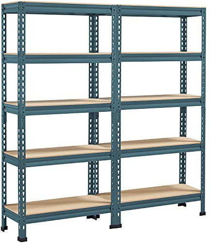 Yaheetech 2pcs Heavy Duty 5 Tier Garage Shelving Units,Racking shelves for Home/Office/Workshop/warehouses,150KG Per Shelf/750KG Capacity,140cmx30cmx150cm（LxWxH,Neptune Blue