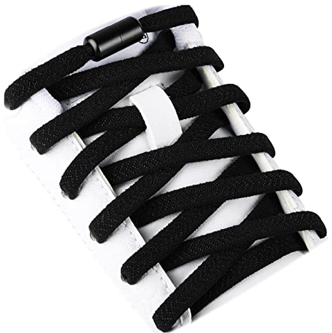 Olukssck 2 Pares Cordones Elásticos Sin Nudo con Hebilla Metal | Cordones de Zapatos de Deporte | Cordones Elásticos Zapatos para Adultos Niños, Negro