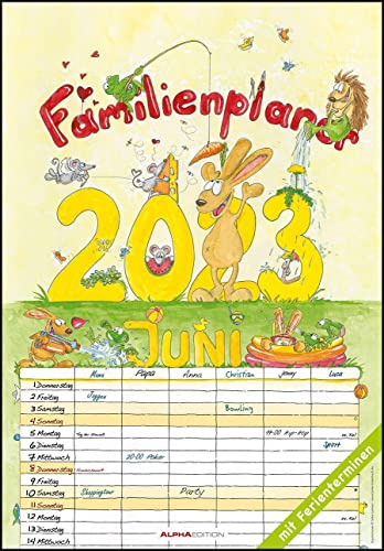 Familienplaner Cartoon 2023 - Bildkalender 23,7x34 cm - 6 Spalten - Kalender mit Platz für Notizen - mit vielen Zusatzinformationen - Wandkalender: by Silke Leskien