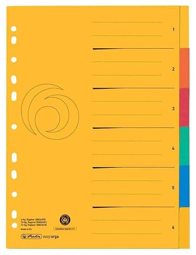 HERLITZ Trennblätter aus Karton, A4, extra breit, 6 Stück, einfarbig