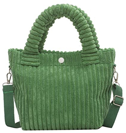 Damen Cord Schultertasche Kleine Crossbody Tasche Casual Tote Bag Messenger Purse Handtasche, Grün , Small