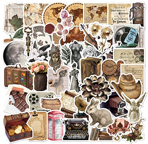 Vintage Kunst Aufkleber 50 Stück, ästhetische Cottagecore Dekor Vinyl Aufkleber für Scrapbook,Laptop,Teenager,Mädchen,Erwachsene,Retro Geschenke