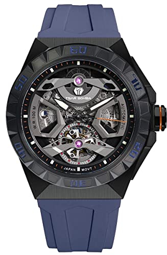 TSAR BOMBA Herrenuhr Automatik – Japanisches Mechanisches Uhrwerk – Saphirglas – 100m Wasserdicht – Luxuriöses Armband aus Fluorkautschuk TB8803