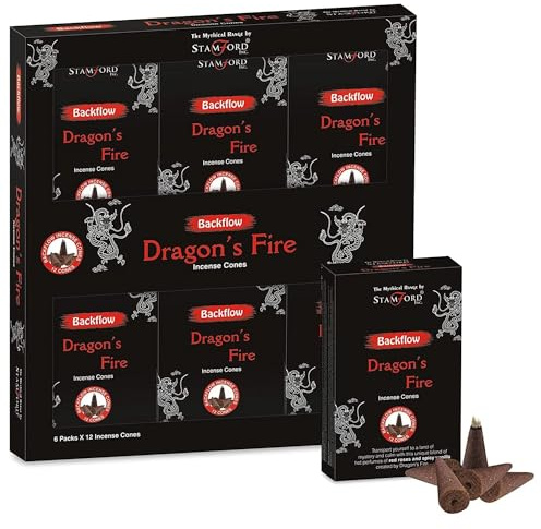 Puckator Stamford Backflow Incense Cones - Dragons Fire Scent - Spiritual Incense Cone - Zen Meditation Gifts - Organic Cone Insence - Insense - Mythical - Incense Burner Cones - Scented Cones 12Pcs