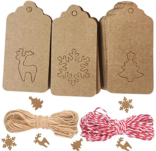 150 Stück Geschenkanhänger Weihnachten, Geschenkanhänger, Geschenkanhänger Kraftpapier, Etiketten Weihnachten mit 20M Juteschnur, Geschenke für Weihnachten, Papieranhänger Geschenk Tags DIY Deko