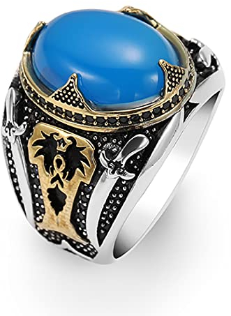 PAIHUIART Ring Ringe Damen Bijouterie Frauen Schmuck Mode Domineering Vintage Blue Center Stone Party Side Carving Double Sword Grimace Ring for Men Jewelry Gift 13 Blue