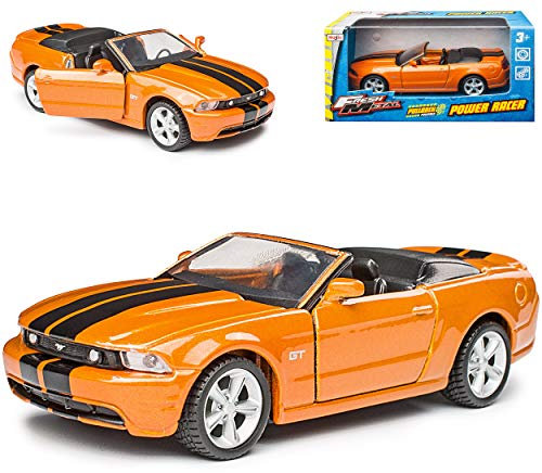 alles-meine.de GmbH Ford Mustang V 2. Generation Cabrio Orange mit Streifen in Schwarz 5. Generation 2004-2014 Version Ab 2010 ca 1/43 Modell Auto mit individiuellem Wunschkennzeichen
