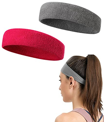 2 pieces Sportstirnband,Stirnband damen,Haarbänder männer,Schweißband,Schweißbänder,Sport sommer stirnbänderaus,für Radfahren, Joggen, Tennis, Fußball(Grau und Rosa)