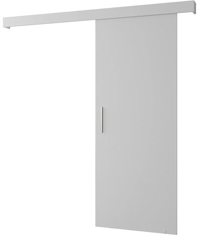 ABIKSMEBLE Système de Portes coulissantes Salwador 1 Set Complet pour Portes coulissantes, Portes intérieures, Design Moderne (Blanc Mat/Grille: Blanc Mat/Poignée: Argent)