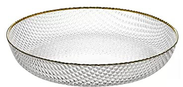 13 Inch Extra Large Glass Fruit Bowl, Simple Home Glass Charger Plates, Elegant Home Glass Color Fruit Bowl Salad Bowl, Modern Design Glass Plate Tabletop Lead Free Glass Fruit Plate (Transparent)