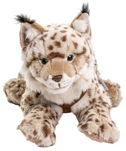 Uni-Toys - Luchs, liegend (mit Geschirr) - 46 cm (Länge) - Plüsch-Katze - Plüschtier, Kuscheltier