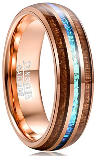 GALANI Ring Herren 8mm Roségold Wolframkarbid Koa Holz Ring mit Opal Freundschaftsring Partnerring Geeignet für Verlobung Heirat Jahrestag Schmuck für Täglichen Gebrauch Größe 66(21.0)