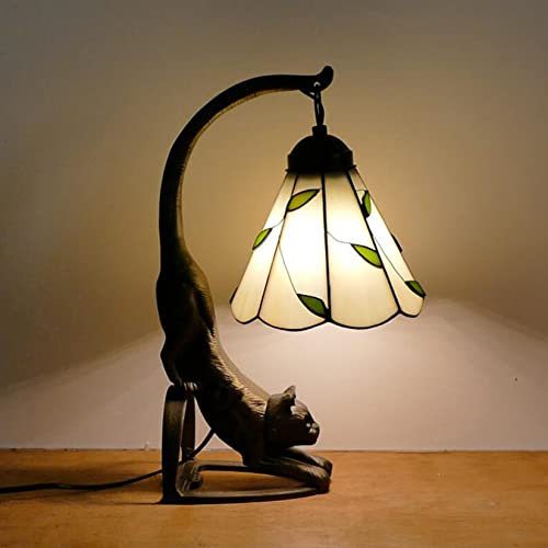 AIBOTY Nachttischlampe, Mini-Nachtlicht, Tiffany-Lampe, Buntglaslampe, kleine Tischlampe mit Katzenlegierungssockel, Kinderschlafzimmer Nachttisch Schreibtisch Akzentlampe für Tiere Kitty Lover,G