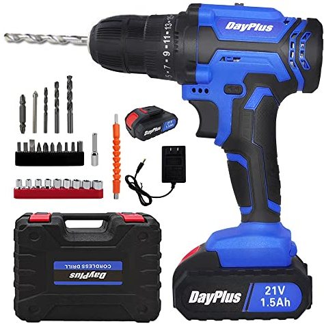 Akkubohrer 21V Akkuschrauber Set Professional Akkubohrschrauber Akku Bohrmaschine mit 2 Batterie 26Pcs Zubehoer, 45N.m, 25+1 Drehmomentstufen, 2 Gänge, 3/8 Eisenfutter, LED Licht