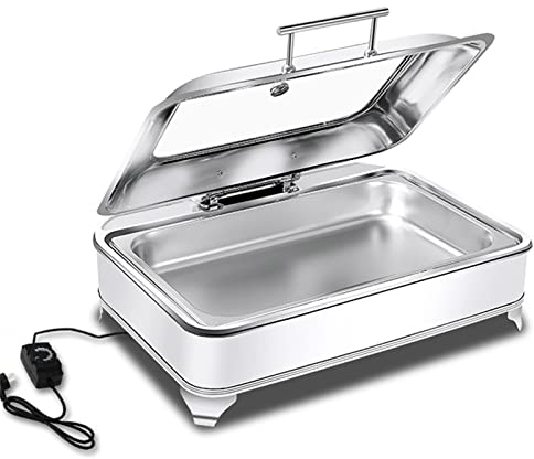Scaldavivande a Buffet Professionale,400w/220v,Chafing Dish Elettrico Acciaio Inox per Buffet,Grande Scaldavivande 9l per Catering E Ristoranti,Scaldavivande Elettrico con Coperchio Visivo,30-85℃(Si