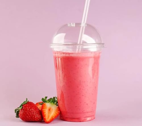HOT BARGAINS 100 X Smoothie Cups with Lids Milkshake Cups with Dome Lids Slush Cups Size 20oz / 568ml Reusable Plastic (Extra Large)