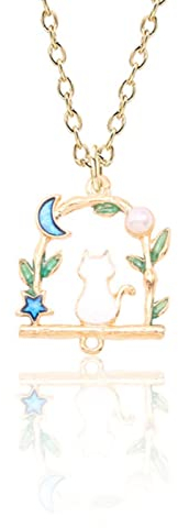 WEITING Moda creativa joyería hecha a mano aleación esmalte doble colgante Luna conejo colgante geométrico corona animal colgante collar-XL0633-Blue