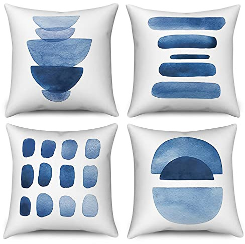 Hnmdmyi Kissenbezug Blau 50x50 4er Set, Boho Abstrakt Marineblau Geometrisch Dekorative Kissenbezüge Minimalistisch Modern Kunst Ästhetisch Leinen Kissenhülle für Sofa Couch Bett Outdoor Home Decor