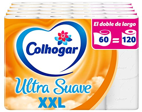 Colhogar Ultra doux XXL x60 - équivalent à 120 rouleaux - 2 couches - 100% sans parfum - Blanc - Paquet de 60 rouleaux extra larges (5 x 12)