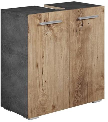 Badezimmer Badmöbel Jupiter Dunkle grau mit kastanien Eiche - Unterschrank Badmöbelset Badschrank Schrank Waschbeckenunterschrank