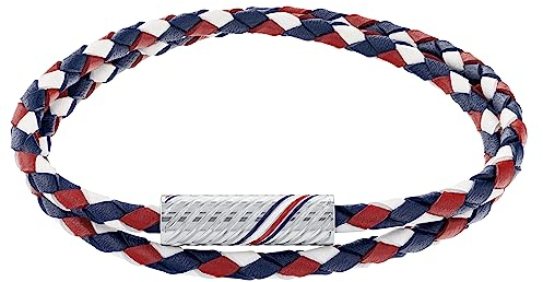 Tommy Hilfiger Jewelry Braccialetto in Corda da Uomo in Pelle Rosso, Bianco e Blu - 2790472