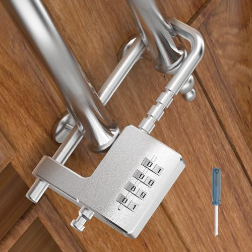 Verrou d'armoire avec combinaison, code de verrouillage pour casier, placard, double porte, clôture, serrure à bagages (argenté, 1 pièce)