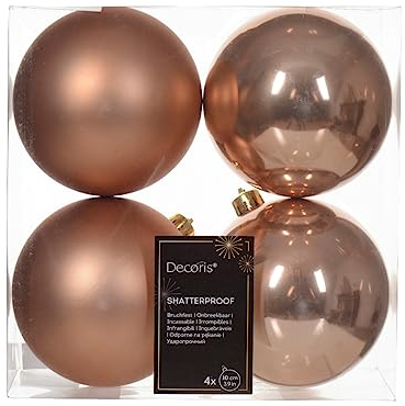 Kaemingk Weihnachtskugeln Kunststoff 10cm x 4 Stück Christbaumkugeln bruchsicher Prickelndrosa apricot - pfirsich - lachs