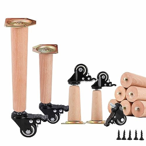 4 Pcs Pieds de Meubles Bois Pieds de Table Coniques Bois Massif Pieds Armoire pour Canapé Lit Armoire Chaise Meubles Jambes,Conception de Roulettes (25cm(9.8in))