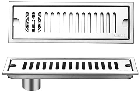 Tissting Desagüe de Ducha, 30cm Trampa para El Cabello Sumidero | 304 Acero Inoxidable Filtración Doble Sumidero Ducha con Sifón y Filtro Desague Ducha para Baño,Cocina y Balcó(Side Drainage)