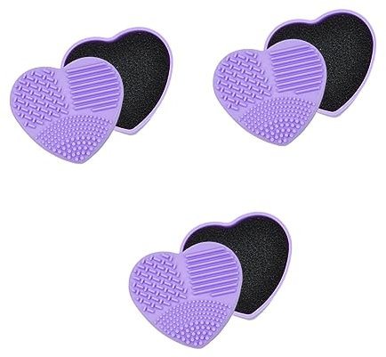 FOMIYES 3pcs Silica Gel Makeup Brush Cleaning Box Heart Shape Reusable Dry Wet Dual Use Cosmetic Case