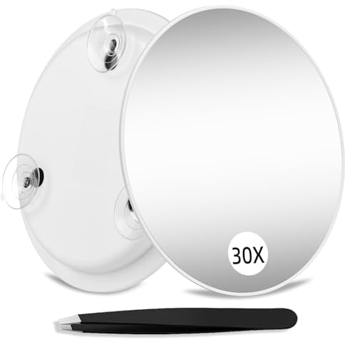 Suupvaor Espejo de Aumento 30X con ventosas, 15cm de Viaje 30X Espejo de Maquillaje Redondo Grande con Gran Aumento, Maquillaje Espejo con Pinzas Sets