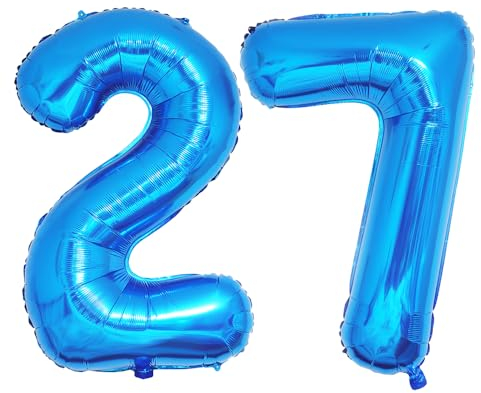 Ponmoo 40 inches Foil Balloons Numbers 27/72 Blue (101cm), Inflatable Helium or Air, Giant Balloon Number 0-9, 10-29, 30-100, Grand Balloons for Anniversary Wedding Birthday Party Decoration