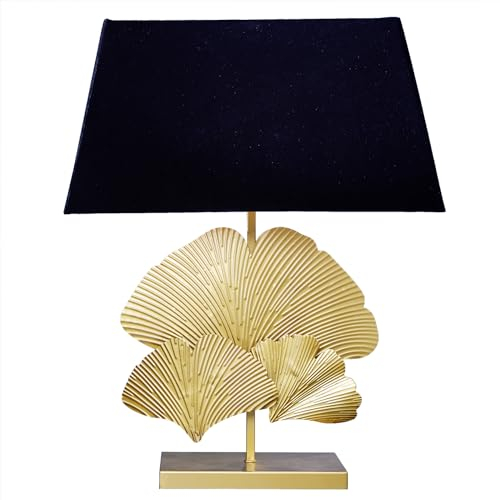 riess-ambiente.de Design Tischlampe Ginkgo 60cm Gold schwarz Metall Stoffschirm