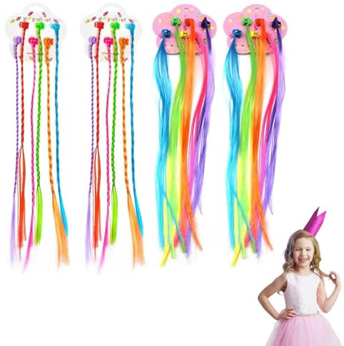 24Pcs Coloured Hair Extensions Hair Accessories for Girls Clip in Hair Colours Kids Braided Hair Rainbow Hair Extensions for Festival Party Christmas Performance Hairstyle Children Hair Accessories