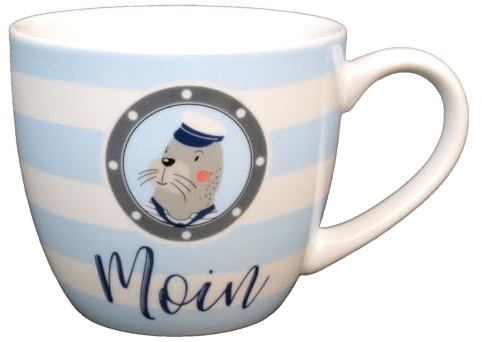 Maritimer Porzellan Becher - Moin - Seehund - 450ml Kaffeebecher Tasse Robbe