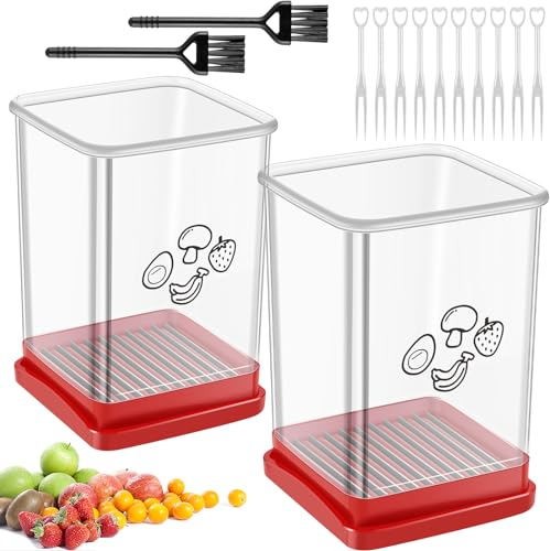 2Pcs Speed Cup Slicer with Push Plate,10.6×7.6cm Portable Cup Slicer,Efficient Fruit Vegetable Slicer Cup,Multifunctional Compact Strawberry Cutter Slicer Cup with 10 Forks 2 Brushes for Home Kitchen