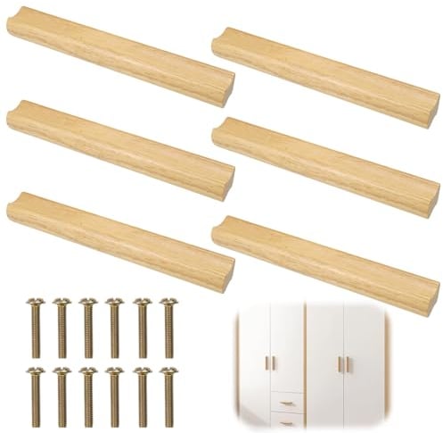 6 Piezas Tiradores de Madera para Muebles, 160mm, Con Tornillos, para Armarios, Cocina, Puerta, Cajón